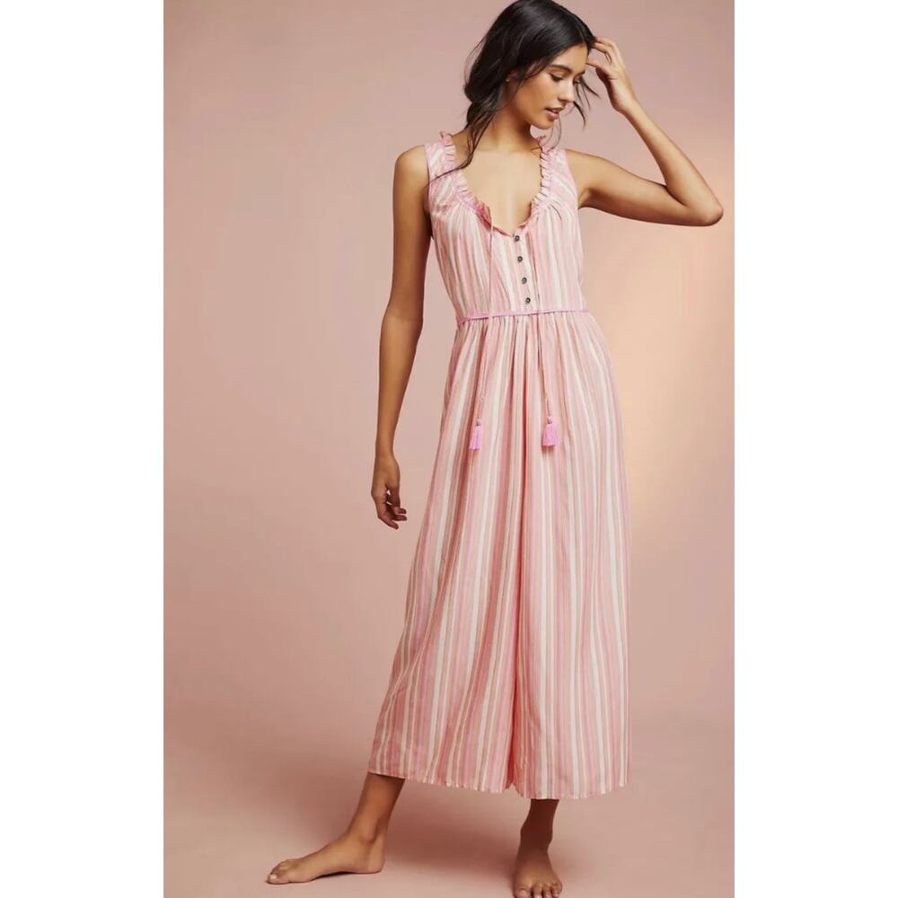Anthropologie Visayas Stripe Wide Leg Cropped Jumpsuit Women's XS Casual